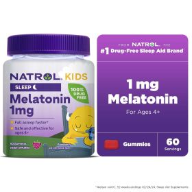 Natrol¬Æ Kids Melatonin, Sleep Gummies for Children, Raspberry Flavor, 1mg, 60 Count